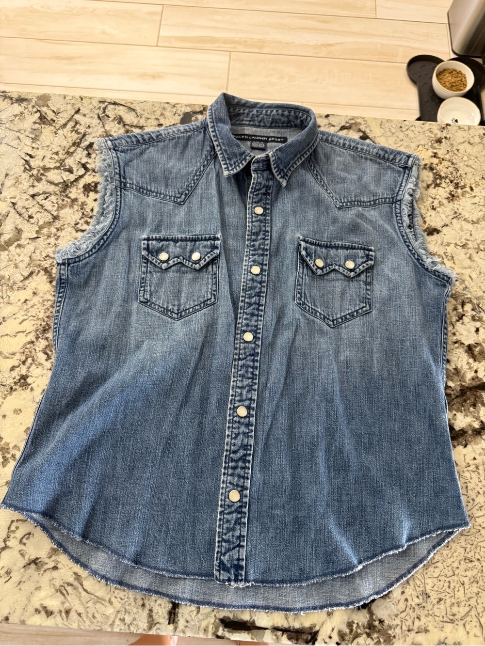 Ralph Lauren Sleeveless Denim Button-Down Top - Blue
